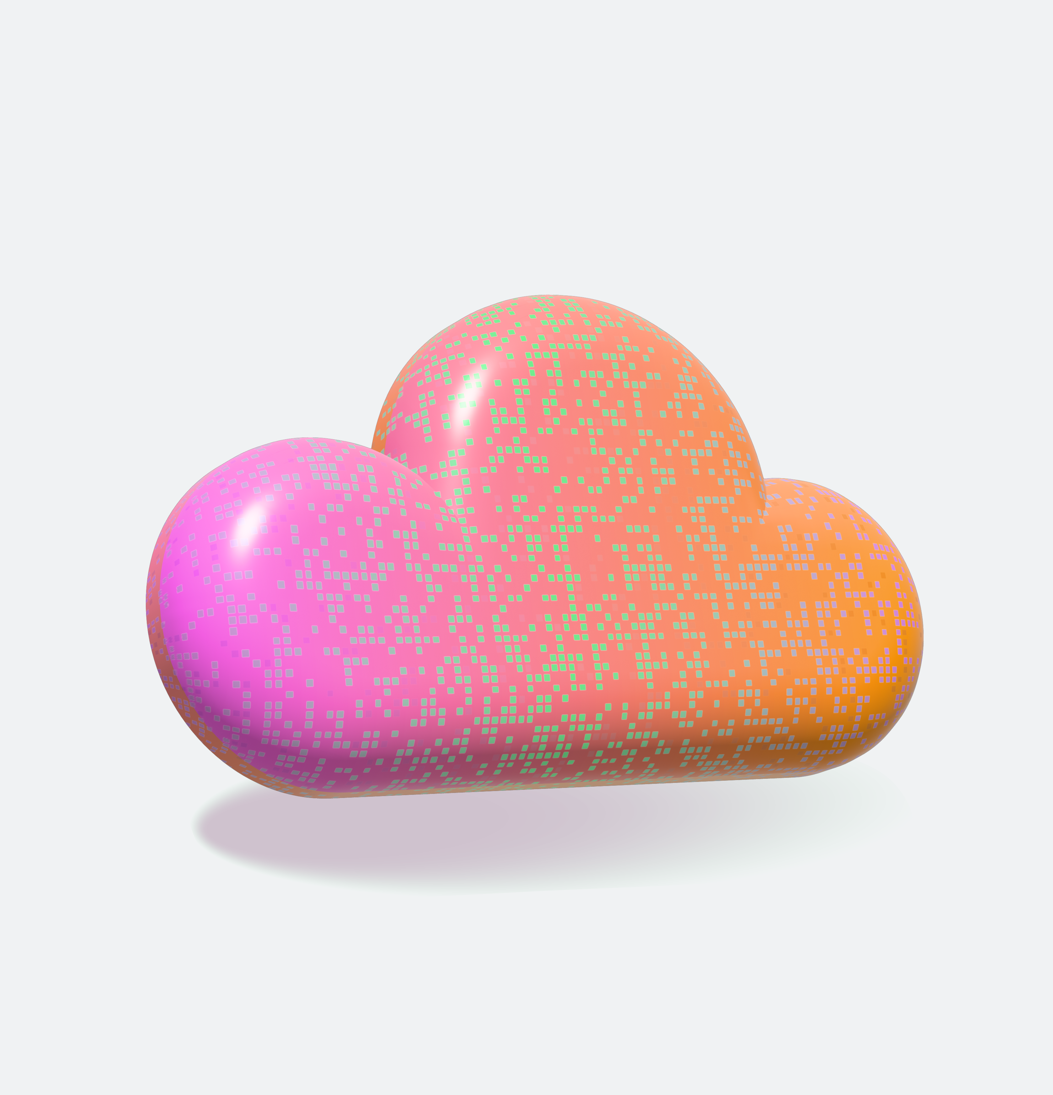 3D material study — glossy gradient plastic with pixel mesh